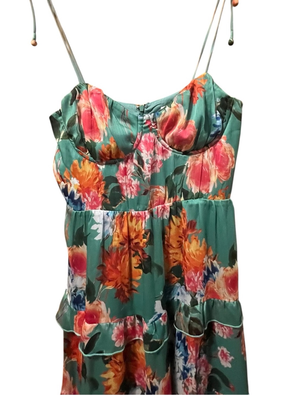 Harlyn Floral Bustier Tiered Ruffle Maxi Dress Sage Green Size S - Picture 4 of 8